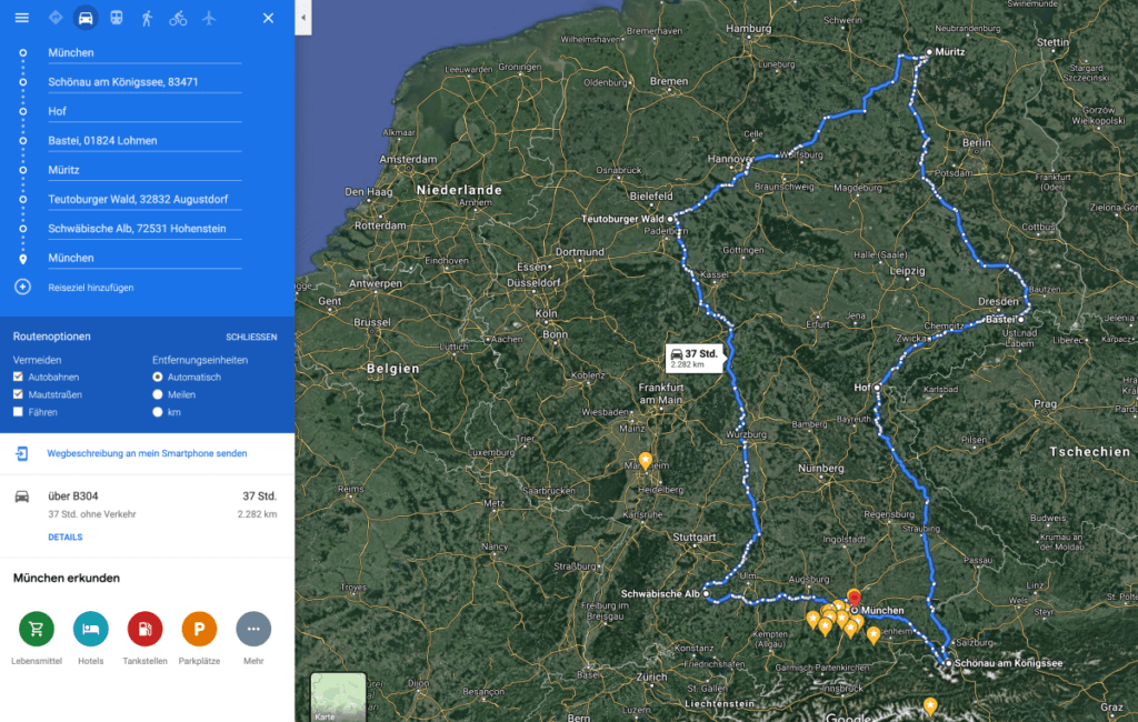 Grobe Reiseplanung durch Deutschland im Juni